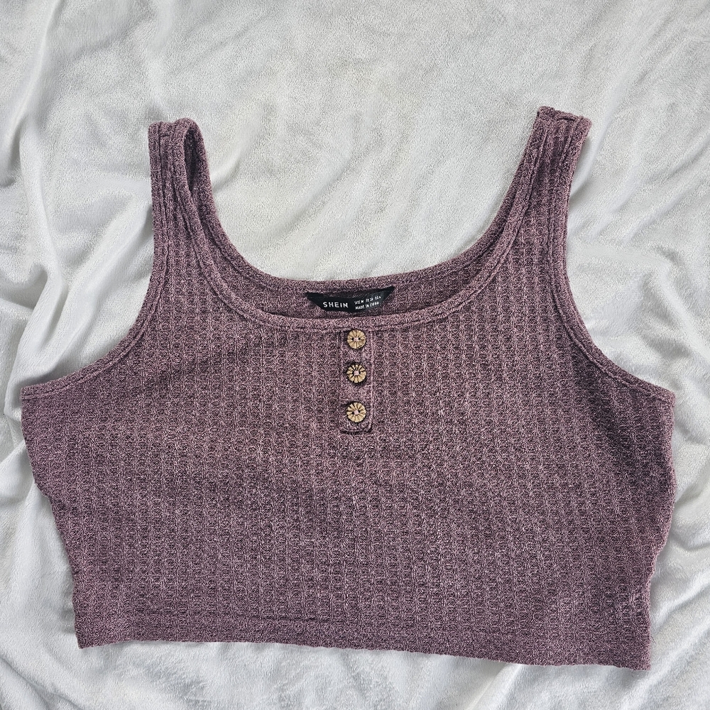 Purple Ribbed Crop Tank Top